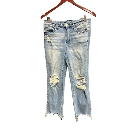 Judy Blue Mid Rise Destroyed Tinted Wash Cropped Straight Leg Jean 88512 Sz 9/29 - Picture 2 of 7